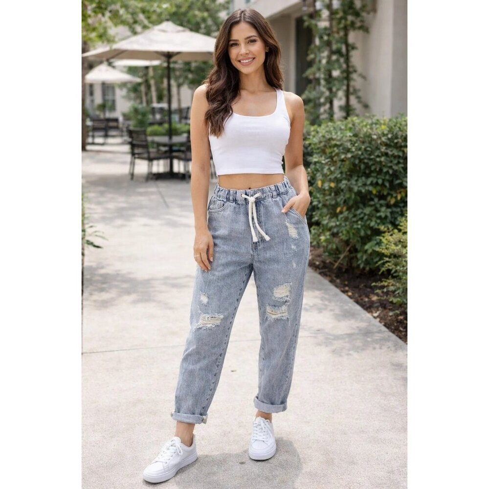 YMI Jeans USA size XS Distressed Light Wash Denim Jogger Pants